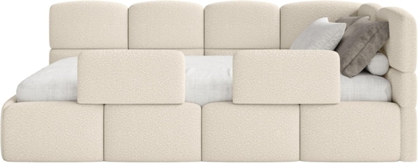 Selsey Jugendbett 90x200 cm Rechts Komfortables Polsterbett mit Bettkasten und HR30 Matratze Inklusive Abnehmbarem Rausfallschutz Gasdruckfedern für Stauraum Stabiler Rahmen Hellbeige Bild 4