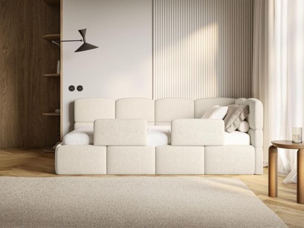 Selsey Jugendbett 90x200 cm Rechts Komfortables Polsterbett mit Bettkasten und HR30 Matratze Inklusive Abnehmbarem Rausfallschutz Gasdruckfedern für Stauraum Stabiler Rahmen Hellbeige Bild 5