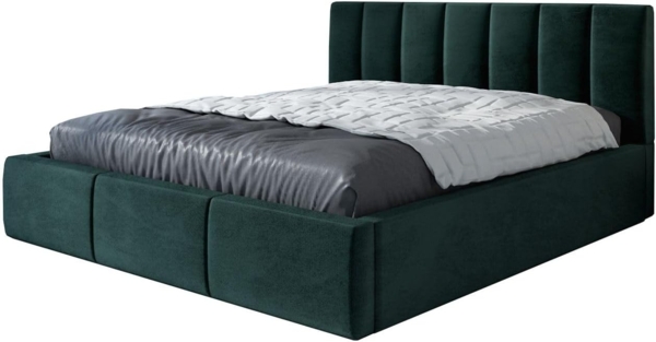 Polsterbett LISI 160x200 mit Matratze, Bettkasten und Lattenrost. Farbe: Dunkelgrun 10