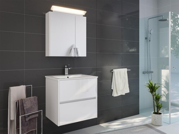 Badmöbelset Taifun 60cm 2tlg mit Spiegelschrank weiß Hgl : Weiss hochglanz