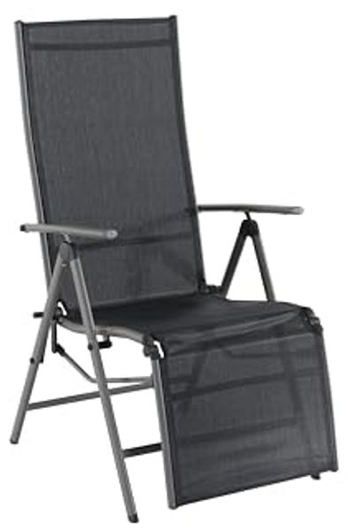 aro Outdoor Liegestuhl, Sonnenliege mit Armlehene, Stahl/Textilen-Bespannung, 8-Fach verstellbare Rückenlehne, Klappbar, Schwarz