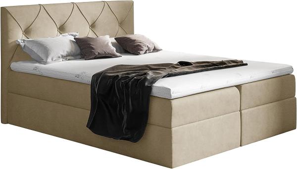 99rooms Arian Boxspringbett Velours 180 x 200 cm Creme