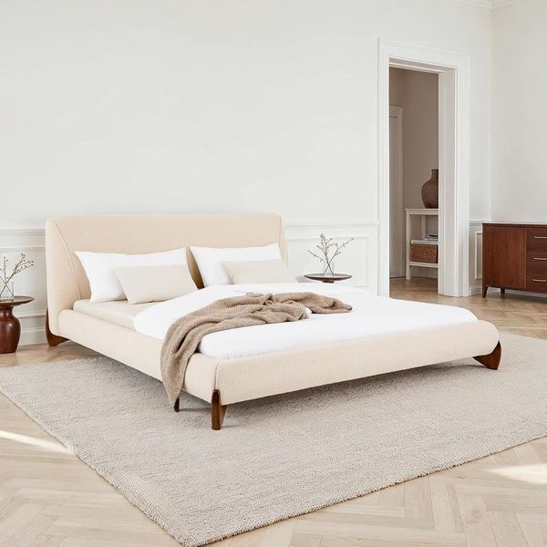 IDIMEX Polsterbett PATERNA, Doppelbett 180x200 cm mit Lattenrost und Polsterung Bouclé Stoff beige