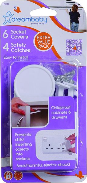 Dreambaby Steckdosenabdeckung und 4 Federverschlüssen, Packung mit 6, Farbe Weiß