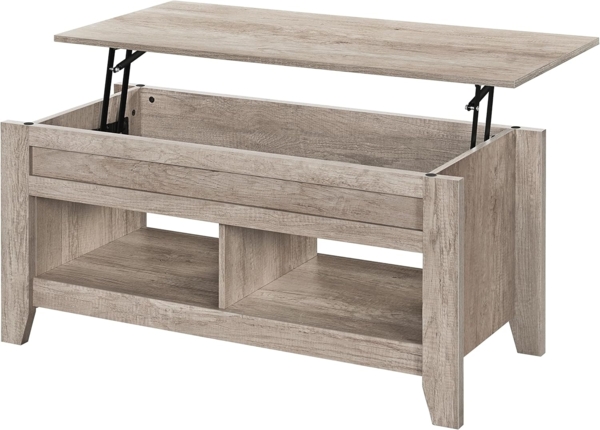 Yaheetech Couchtisch Höhenverstellbar Kaffeetisch Wohnzimmertisch mit Ablagefach Sofatisch Beistelltisch Teetisch aus Holz, Grau