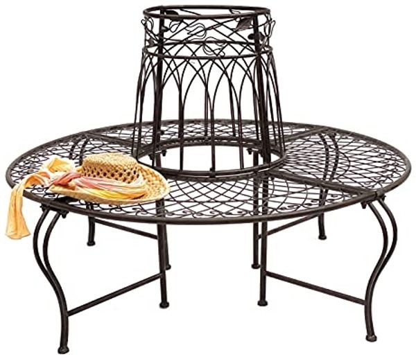 DanDiBo Rundbank Metall Wetterfest Braun Ø 130 cm Baumbank 96003 Gartenbank Parkbank Eisenbank