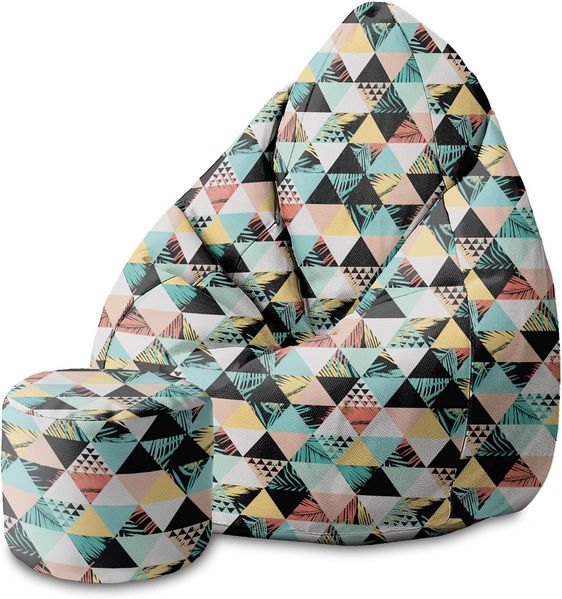DreamRoots Bean Bag 80 x 80 x 120 cm - Sitzsack mit Lehne und Hocker und Bezug - mit Füllung, Exotic Triangle Jungle