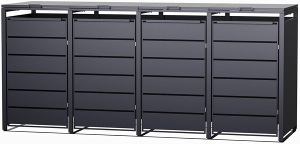 RAMROXX 4er Mülltonnenbox Metall anthrazit 260x80x116 cm mit Magnettüren