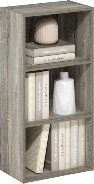 Furinno Luder Bücherregal, 3 Ebenen, offenes Regal, französische Eiche