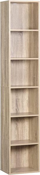 WOLTU Bücherregal Bücherschrank Standregal Aufbewahrungregal Raumteiler Büroregal Aktenschrank 6 Fächer, Holzwerkstoff, 30 x 158,5 x 24 cm(BxHxT), Helle Eiche SK003hei6