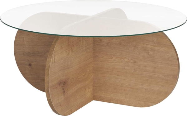 Stylish Coffee Table, Sapphire Oak & Transparent, 75 x 35 x 75 cm | 100% Tempered Glass Top, 100% Melamine Coated Frame, Durable & Modern Design