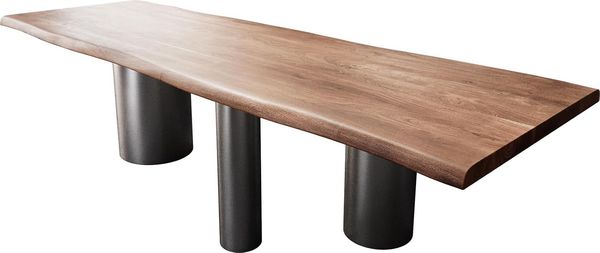 Esstisch Edge 300x100 XL Akazie Braun Troa Edelstahl Graphit Live-Edge