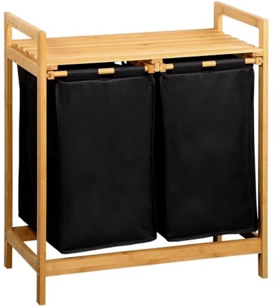 KESPER® Wäschesortierer Wäschesammler, Bambus, FSC, mit 2 Auffangtaschen für Wäsche