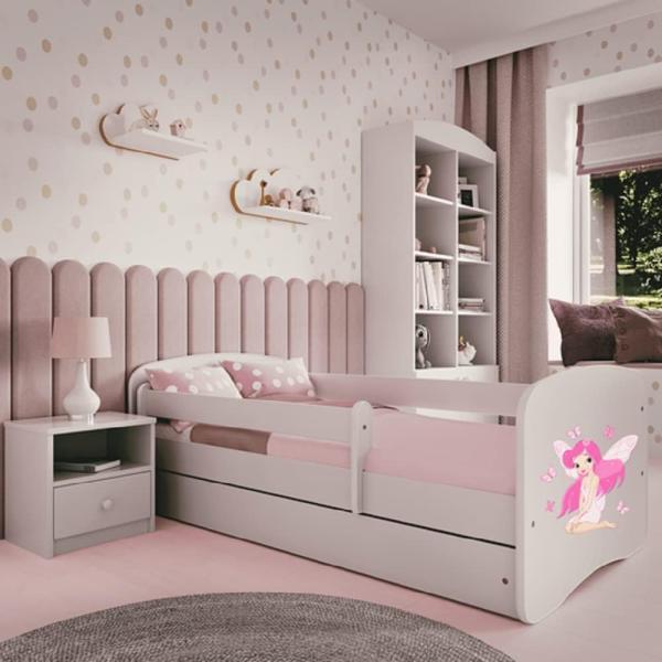 Kinderbett 160x80 mit Matratze, Rausfallschutz, Lattenrost & Schublade in weiß 80x160 Mädchen Bett rosa Fee