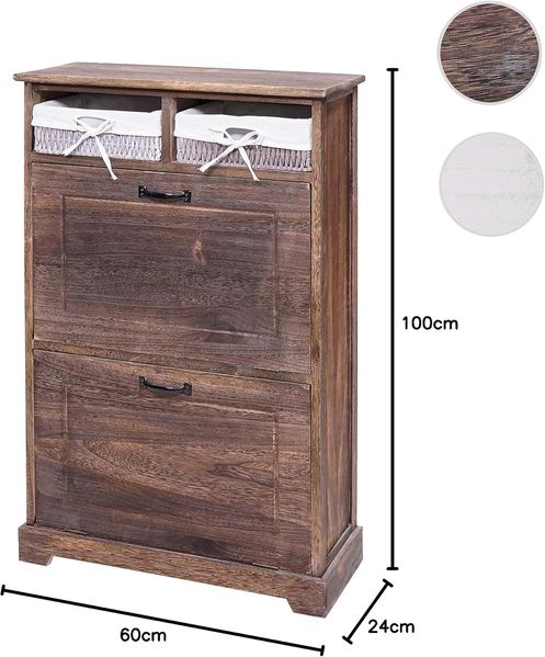 Schuhkipper HWC-H19, Schuhschrank Schuhregal Schuhablage, Massiv-Holz Shabby-Look Korb-Schublade 100x60x24cm ~ braun Bild 3