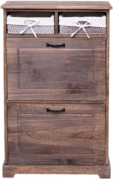 Schuhkipper HWC-H19, Schuhschrank Schuhregal Schuhablage, Massiv-Holz Shabby-Look Korb-Schublade 100x60x24cm ~ braun Bild 5