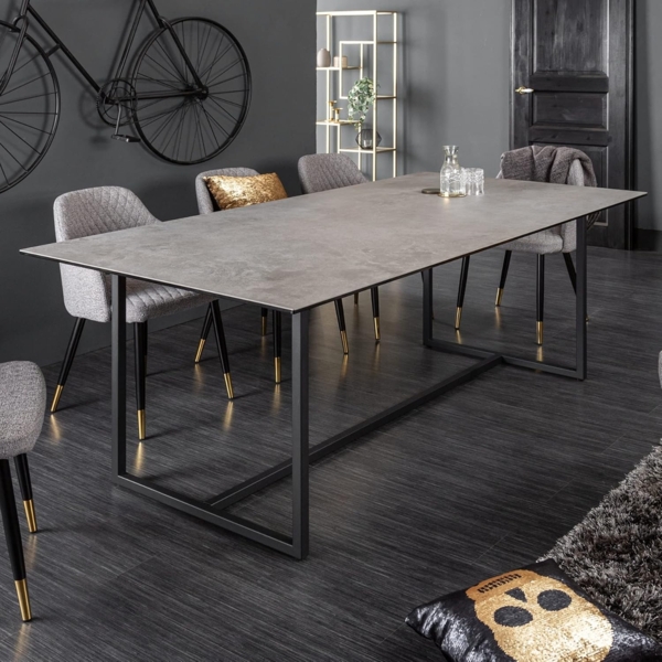 riess-ambiente Esstisch SYMBIOSE 200cm grau / schwarz · bis 8 Personen (Einzelartikel, 1-St), Esszimmer · Keramik · Metall · Beton-Optik · Industrial Design