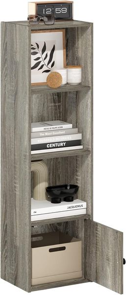 Furinno Luder Bücherregal mit 4 Ablagen und 1 Tür, Französische Eiche, 4-Tier