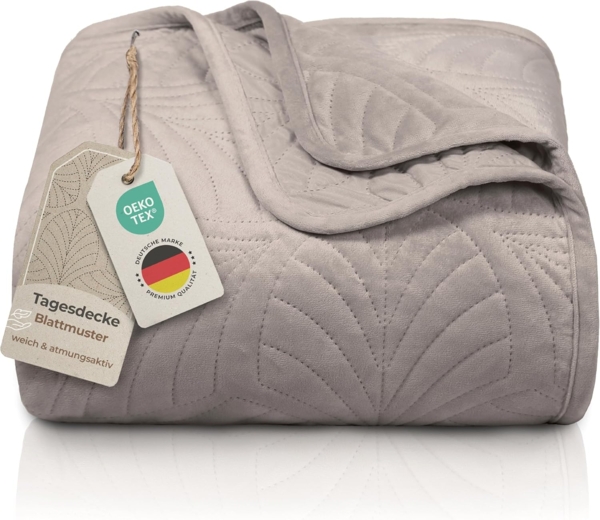 Gräfenstayn Tagesdecke Premium - Bettüberwurf mit Steppung & Blatt-Design, Warme Premium Tagesdecke Bild 1