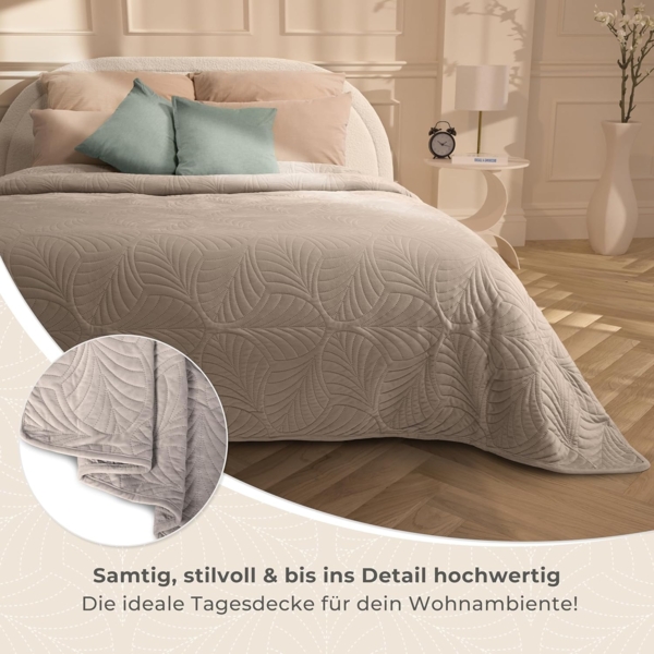 Gräfenstayn Tagesdecke Premium - Bettüberwurf mit Steppung & Blatt-Design, Warme Premium Tagesdecke Bild 4