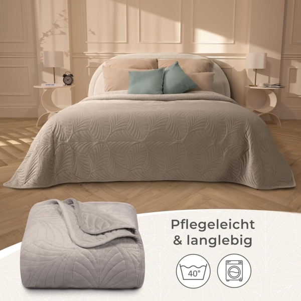 Gräfenstayn Tagesdecke Premium - Bettüberwurf mit Steppung & Blatt-Design, Warme Premium Tagesdecke Bild 7