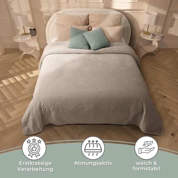 Gräfenstayn Tagesdecke Premium - Bettüberwurf mit Steppung & Blatt-Design, Warme Premium Tagesdecke Bild 5