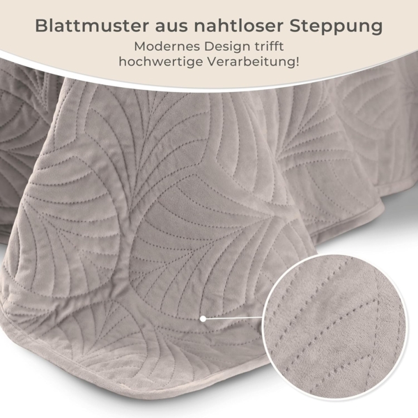 Gräfenstayn Tagesdecke Premium - Bettüberwurf mit Steppung & Blatt-Design, Warme Premium Tagesdecke Bild 6