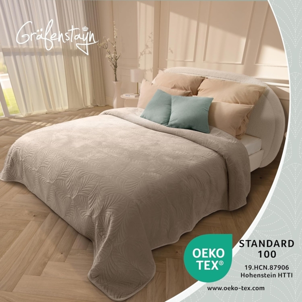 Gräfenstayn Tagesdecke Premium - Bettüberwurf mit Steppung & Blatt-Design, Warme Premium Tagesdecke Bild 2