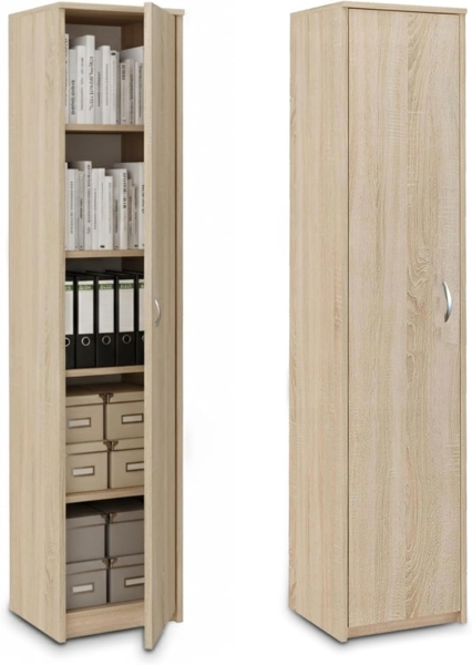 Schrank Mehrzweckschrank Sonoma 40cm Breite 180cm Höhe mit Vier Einlegeböden schmaler Aktenschrank Organizer Kleiderschrank aus MDF Holz Bild 1