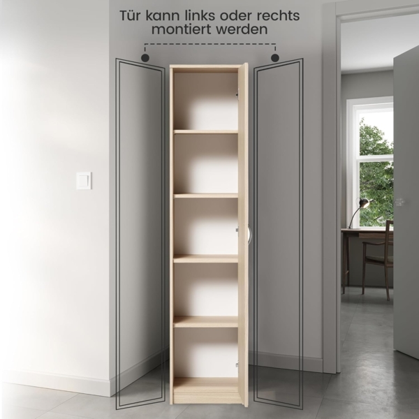 Schrank Mehrzweckschrank Sonoma 40cm Breite 180cm Höhe mit Vier Einlegeböden schmaler Aktenschrank Organizer Kleiderschrank aus MDF Holz Bild 4