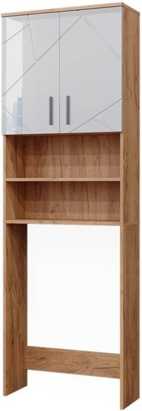 Waschmaschinenschrank Irma Weiß Hochglanz/Goldkraft Eiche 64 x 190.5 cm Vicco