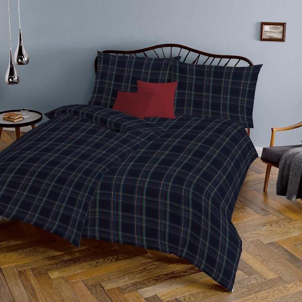 Fleuresse Lech Edelflanell Bettwäsche 155x220 Karo indigo blau rost 604310-02