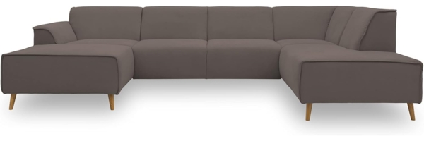DOMO Collection Jules Wohnlandschaft, Skandinavisches Sofa mit Federkern, Couch in U-Form, braun (kaki), 159 x 333 x 191 cm