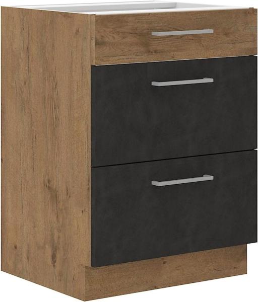 Vigo Unterschrank 60 cm Eiche Lancelot Matera Grau Vollauszug Soft-Close Küche