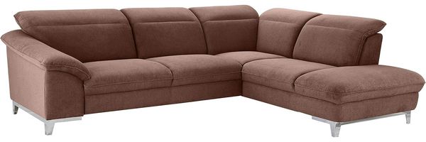 Mivano Eckcouch Teresa / L-Form-Sofa mit verstellbaren Kopfstützen und Ottomane / 293 x 84 x 232 / Mikrofaser, Braun