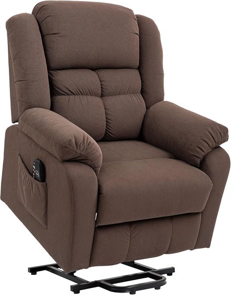 HOMCOM Massagesessel Fernsehsessel mit Aufstehhilfe, Liege-, Massage- und Heizfunktion (Relaxsessel, 1-St, TV-Sessel), mit Taschenfederkern, Seitentasche und Fernbedienung, Dunkelbraun