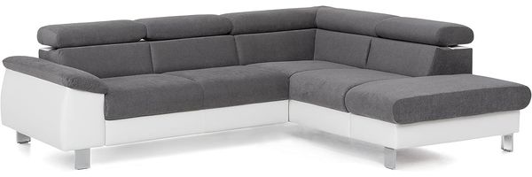 Mivano Ecksofa Micky mit Ottomane / Eckcouch mit Bettfunktion, kleinem Bettkasten und Kopfteilverstellung / 249 x 72 x 207 / Mikrofaser/Kunstleder, Grau/Weiß