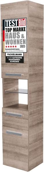 Fackelmann A-VERO Hochschrank 35 cm, Schublade, Regal, Grau-Eiche Optik