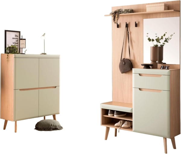 Garderobe Set 2-tlg. Isgard in Pistazie und Eiche 227 cm