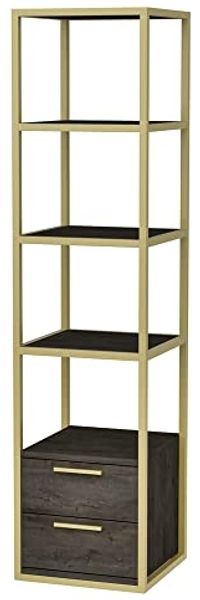 WELL HOME MOBILIARIO & DECORACIÓN Bücherregal, 100 % melaminbeschichtete Spanplatte, Dunkelgold, Grau