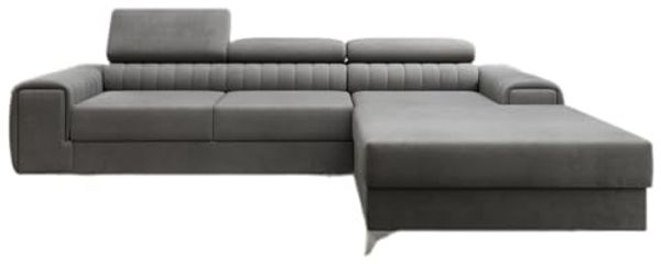 Designer Sofa Melinda mit Schlaf- und Klappfunktion Samt Grau Rechts