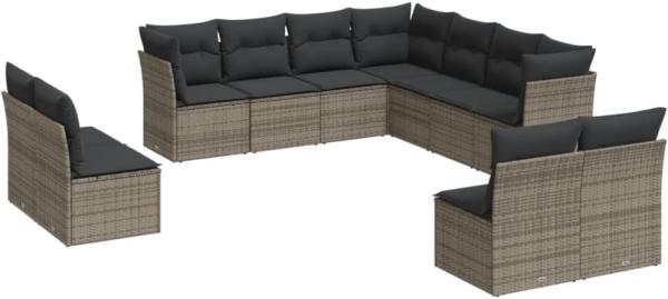 vidaXL 11-tlg. Garten-Sofagarnitur mit Kissen Grau Poly Rattan 3249659