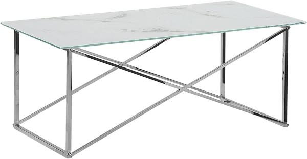 Couchtisch weiß / silber Marmor Optik rechteckig 100 x 50 cm EMPORIA