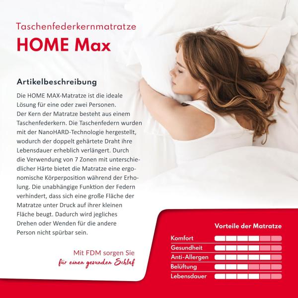 Matratze 120x200 Taschenfederkern H3 und H4 HOME MAX 7 Zonen Kokos Bett Matratze Bild 3