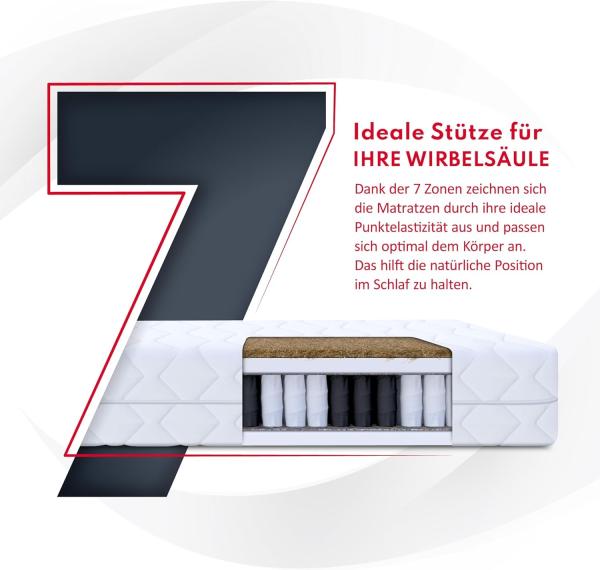 Matratze 120x200 Taschenfederkern H3 und H4 HOME MAX 7 Zonen Kokos Bett Matratze Bild 5