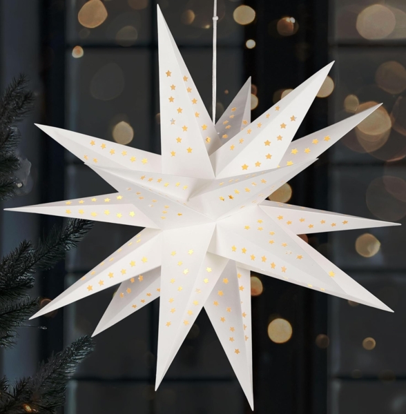 BRUBAKER LED Stern Weihnachtsstern für Innen - 60 cm XXL Leuchtstern - Hängend, Batteriebetrieben mit Timer, LED fest integriert, Warmweiß, Adventsstern für Fensterdeko Weihnachtsdeko - Papierstern Weihnachten