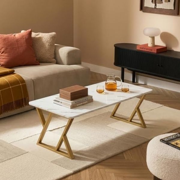 Couchtisch Nolu 120x60x46 cm Goldfarben/Marmoroptik, weiß [en. casa]