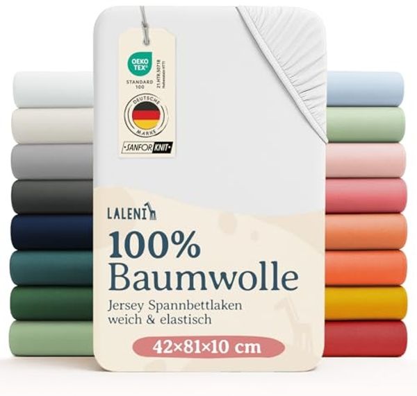 Laleni 2er-Set Basic Spannbettlaken Stubenwagen rechteckig 42x81 cm - Oeko-Tex Zertifiziert, 100% Baumwolle, atmungsaktives Spannbetttuch Jersey Baby, 135 g/m², Weiß