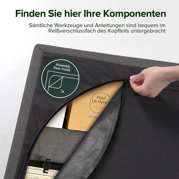 Zinus Lottie gepolstertes Plattformbett mit quadratischen Nähten / Plattform-Betten/ Keine Boxspring erforderlich/ Stabiler Holzlattenrost/ Schnelle, einfache Montage/ 180x200 cm Bild 6