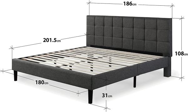 Zinus Lottie gepolstertes Plattformbett mit quadratischen Nähten / Plattform-Betten/ Keine Boxspring erforderlich/ Stabiler Holzlattenrost/ Schnelle, einfache Montage/ 180x200 cm Bild 2